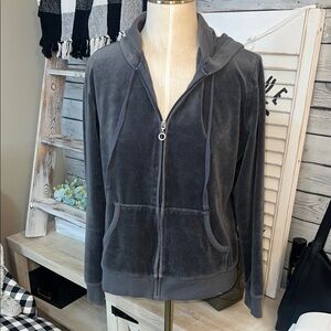 Vintage NY & Co Charcoal Velour Zip-Up Hoodie